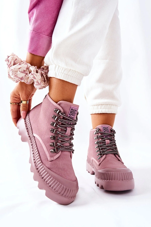 Skórzane Trapery Botki Big Star II274367 Różowe