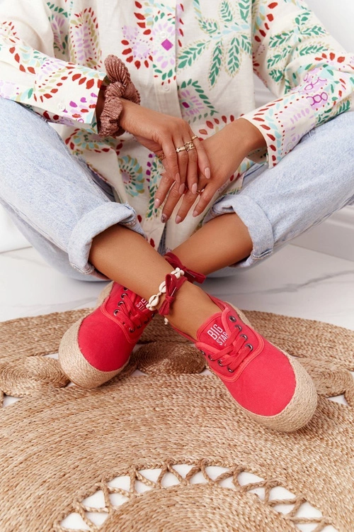Sznurowane Espadryle Na Plecionej Platformie Big Star FF274141 Czerwone