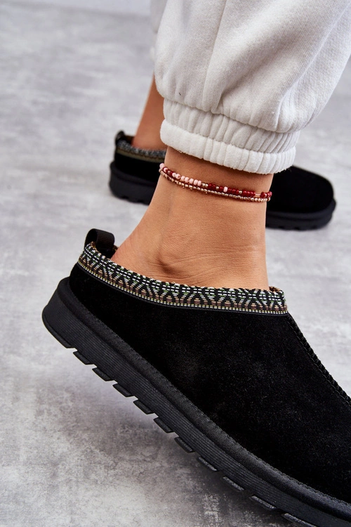 Zamszowe Damskie Papcie Z Futerkiem Czarne Buffie