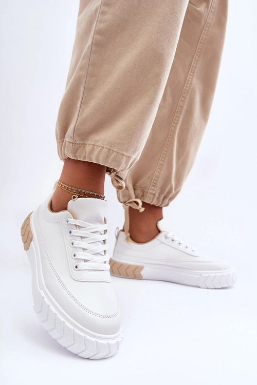 Klasyczne Buty Sportowe Na Platformie Biało-Beżowe Nannzie