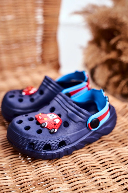 Klapki Dziecięce Piankowe Kroksy Granatowe Auta Bruno