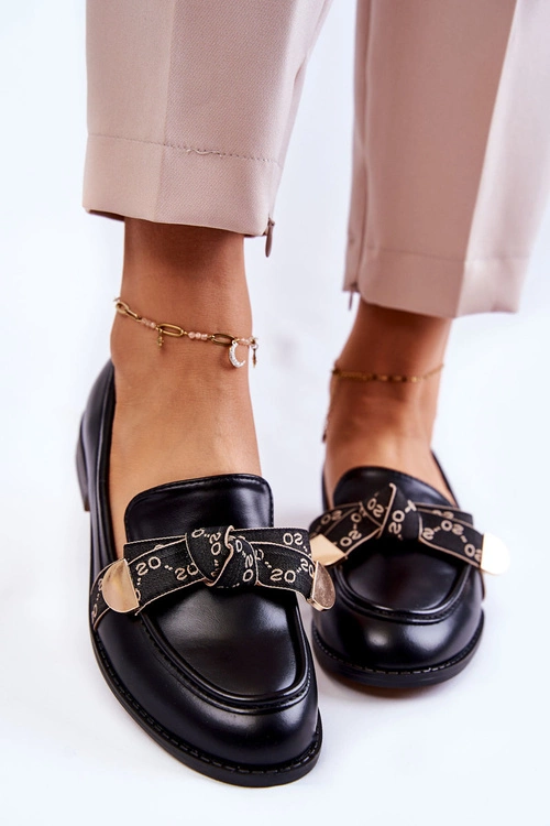 Damskie Skórzane Mokasyny Z Kokardą Czarne Dayes