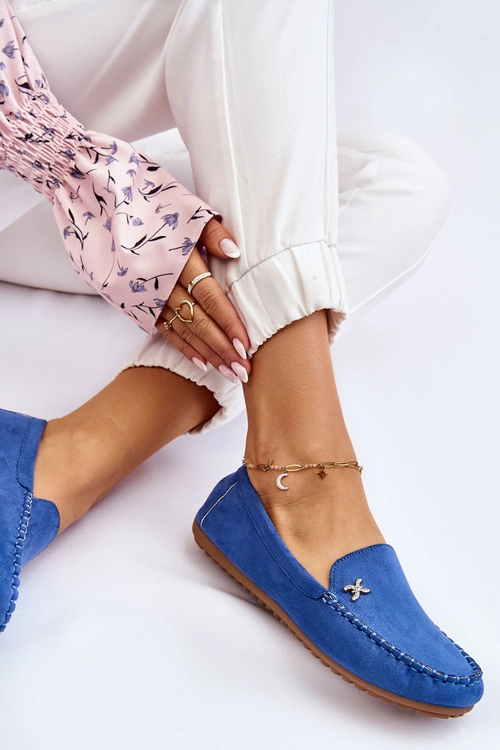 Damskie Zamszowe Mokasyny Z Ozdobą Niebieskie Leah