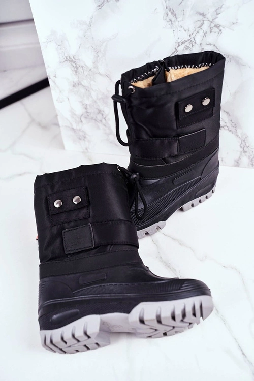 Dziecięce Śniegowce Ocieplone Futerkiem Czarne Hot Winter