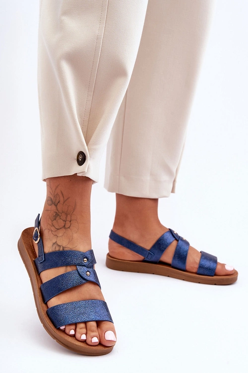 Błyszczące Sandały Damskie Niebieskie Catalia