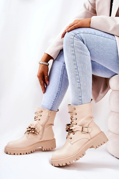 Botki Workery Z Łańcuchem Beżowe Molisa