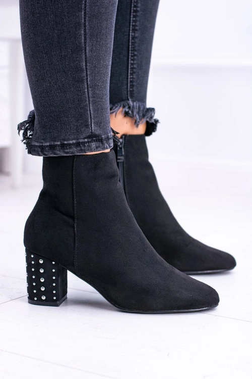 Ciepłe Damskie Botki Na Słupku Czarne Jokasta