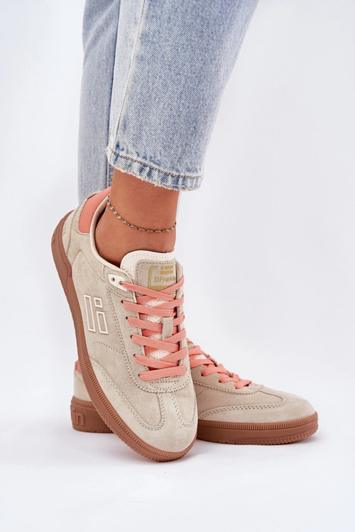 Zamszowe Buty Sportowe Sneakersy Damskie D.Franklin DFSH387005 Beżowe