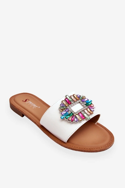 Damskie Modne Klapki Z Ozdobą Białe Halsey