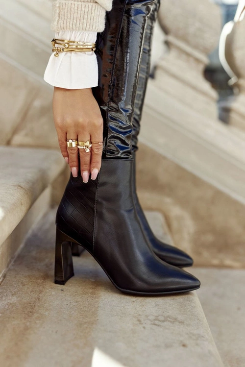 Damskie Botki Czarne na Słupku Olastis