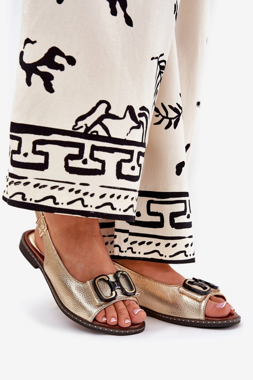 Płaskie Sandały Z Ozdobą Eko Skórzane Złote Lilria