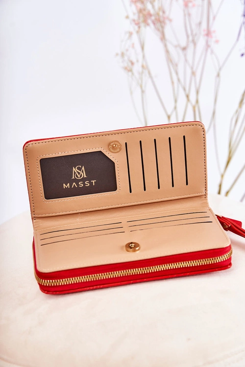 Damski Duży Portfel Z Ozdobą Czerwony Fabio