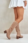 Kozaki Damskie Na Słupku Przed Kolano Beżowe Erisorae