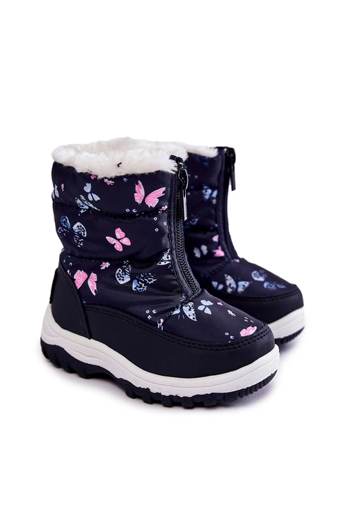 Dziecięce Botki Śniegowce Na Suwak Big Star KK374236 Granatowe