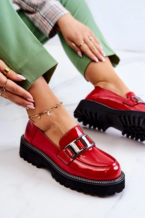 Lakierowane Skórzane Półbuty Czerwone Corine