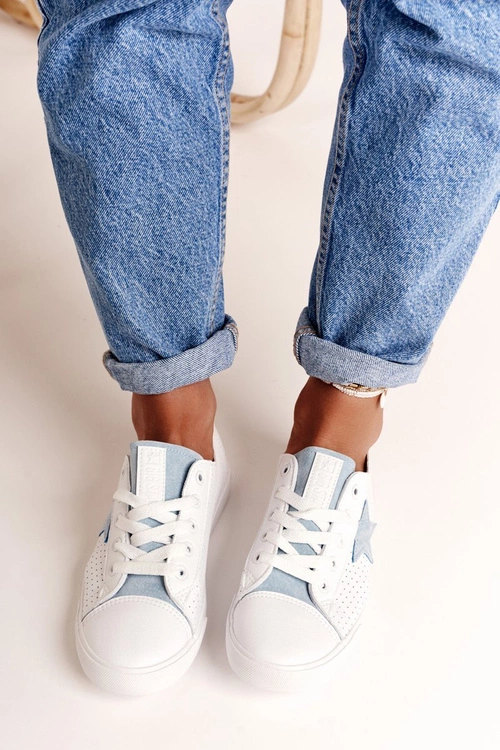 Damskie Skórzane Trampki Z Gwiazdą BIG STAR DD274692 Biało-Niebieskie