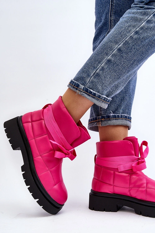 Damskie Botki Z Pikowaniem I Wiązaniem Różowe Bizzanti
