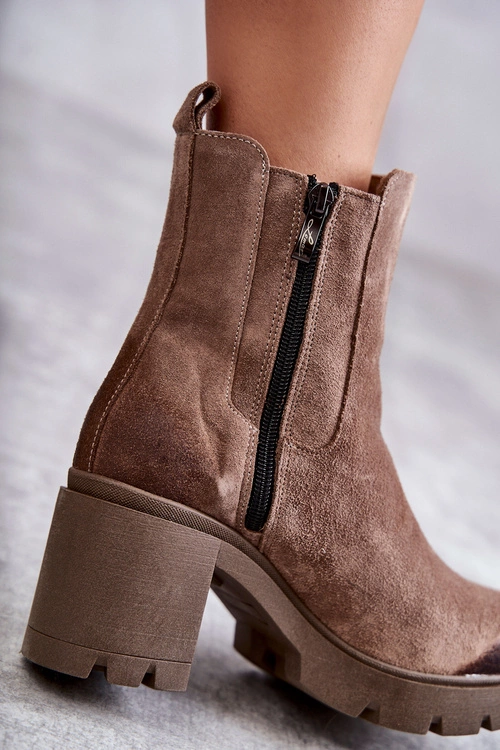 Zamszowe Damskie Botki Na Platformie Beżowe Lemar Martine