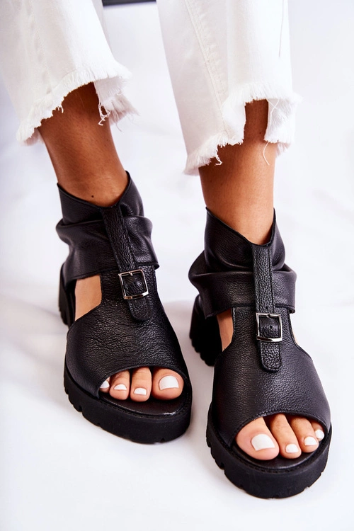 Damskie Skórzane Sandały Na Suwak Nicole 2748 Czarne