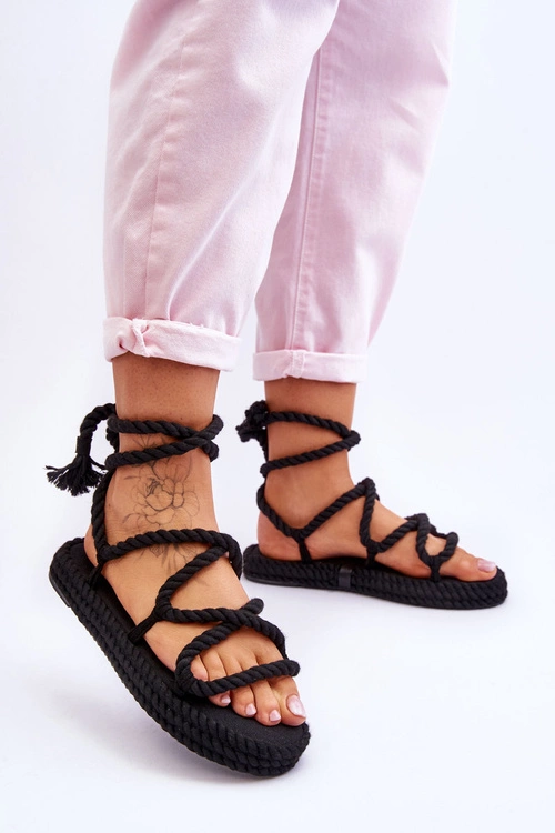 Wiązane Sandałki Na Masywnej Platformie Czarne Can't Wait