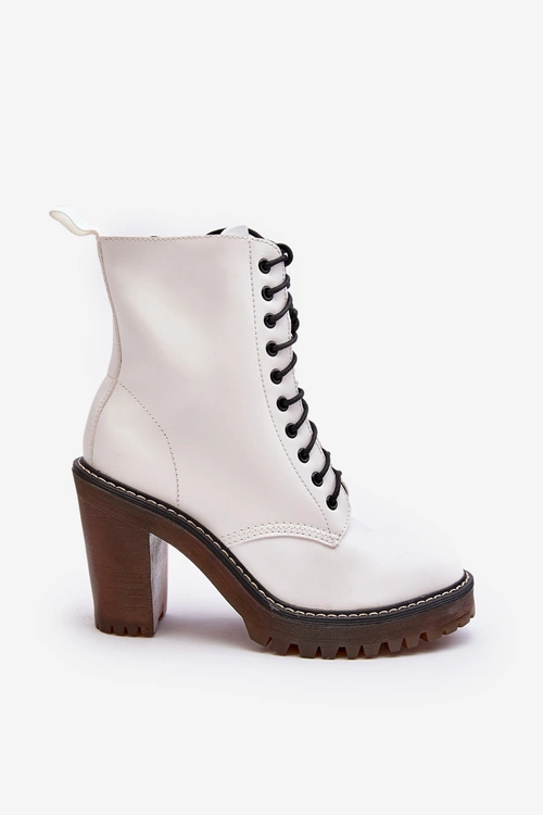 Botki Damskie Sznurowane Na Słupku Białe Arove