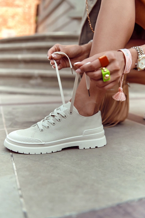 Damskie Trampki Materiałowe Jasnobeżowe Parossa