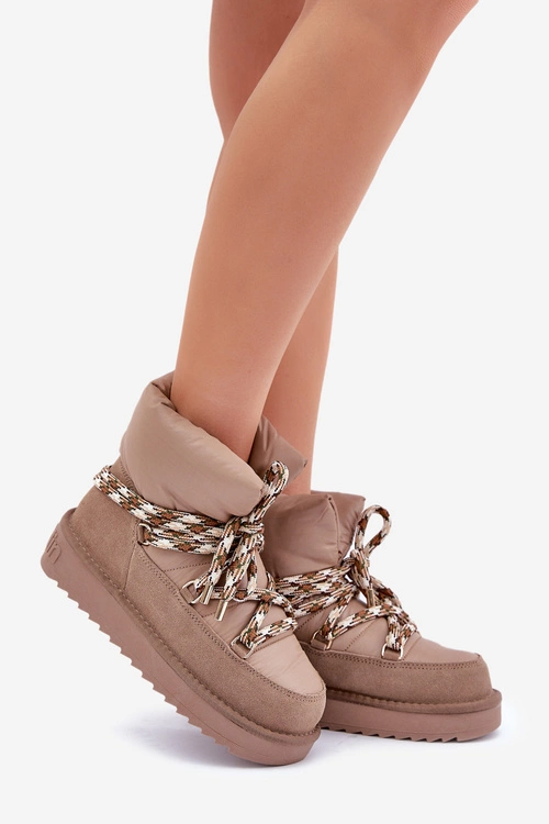 Zamszowe Śniegowce Damskie Z Grubym Sznurowaniem D.Franklin DFSH375003 Taupe