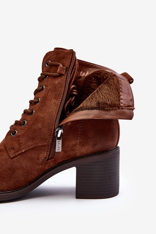 Damskie Botki Na Niskim Obcasie Sznurowane Brązowe Serellia