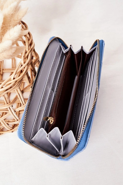 Duży Pikowany Portfel Damski Niebieski