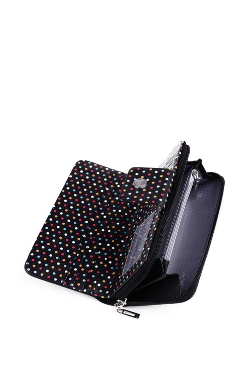 Duży Portfel Damski Na Suwak Kropki Czarny Huntress