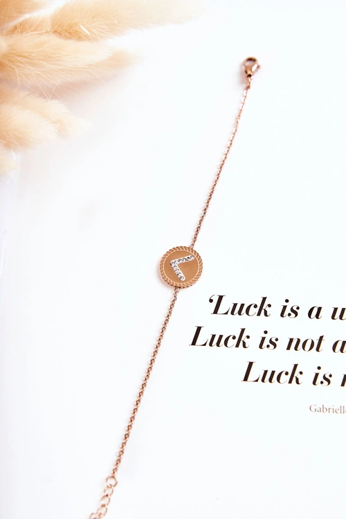 Damska Bransoletka Celebrytka Z Ozdobą I Cyrkoniami Różowe Złoto