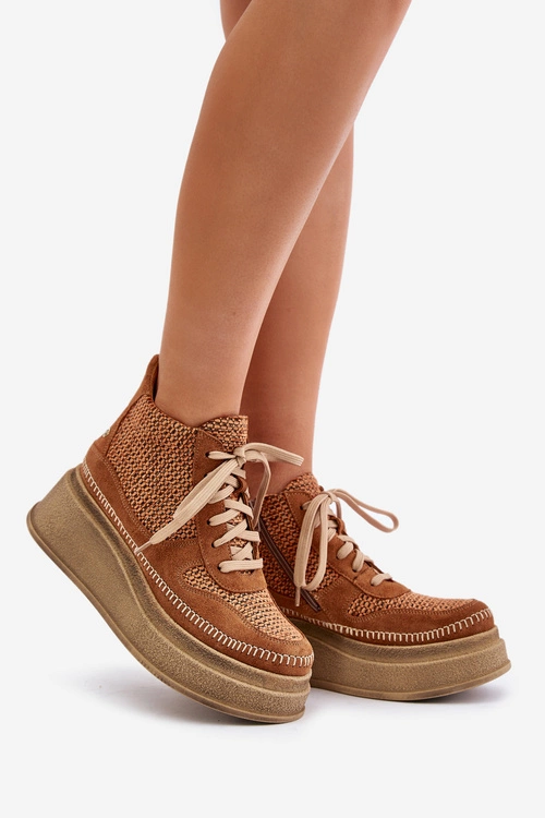 Skórzane Botki Na Platformie I Koturnie Maciejka 06759-29 Brązowe