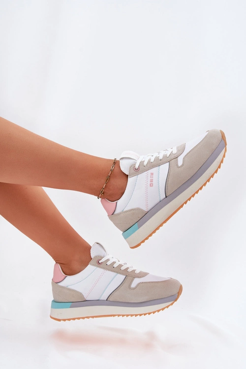 Zamszowe Sneakersy Damskie Big Star RR274A047 HI-POLY SYSTEM Beżowo-Białe