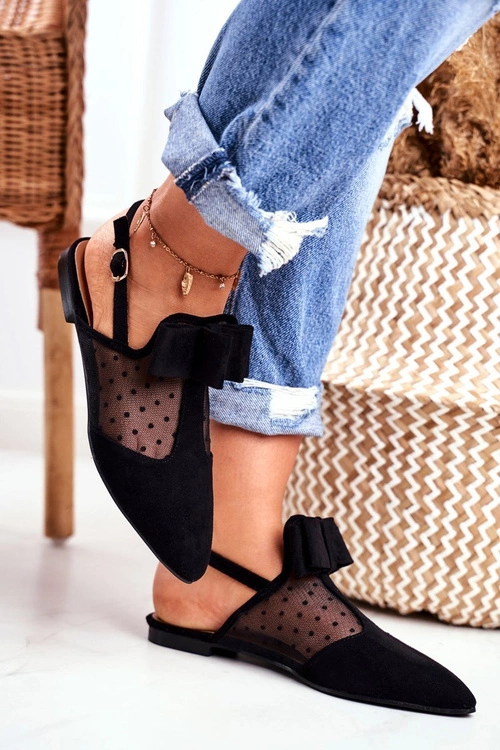 Lu Boo Damskie Baleriny Kokardki Czarne Domino