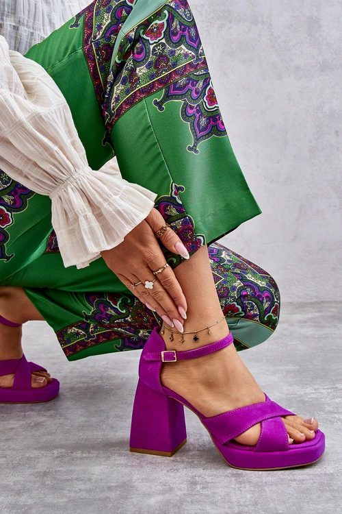 Damskie Zamszowe Sandały Na Obcasie Lewski Shoes 3221 Fuksja