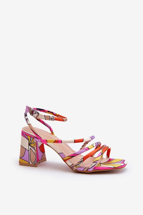 Wzorzyste Sandały Na Słupku Fioletowe Jenglla