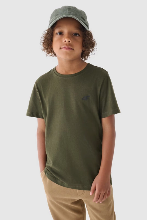 Chłopięcy T-shirt Gładki Bawełniany Khaki 4F 4FJWMM00TTSHM1626-43S