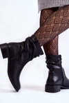 Damskie Marszczone Botki Na Płaskim Obcasie Czarne Sersa