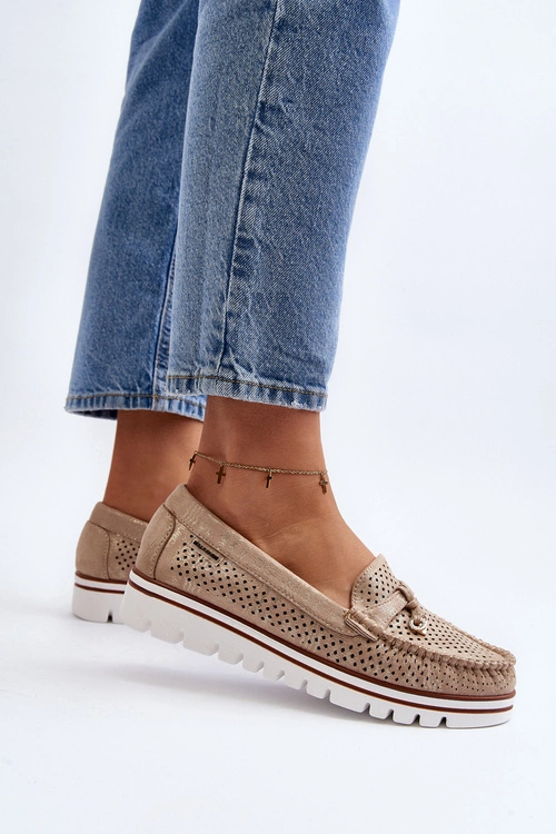 Damskie Ażurowe Mokasyny Złote Twista