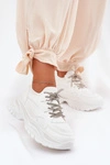 Sneakersy Damskie Na Platformie Ozdobnym Sznurowaniem Białe Evalianne