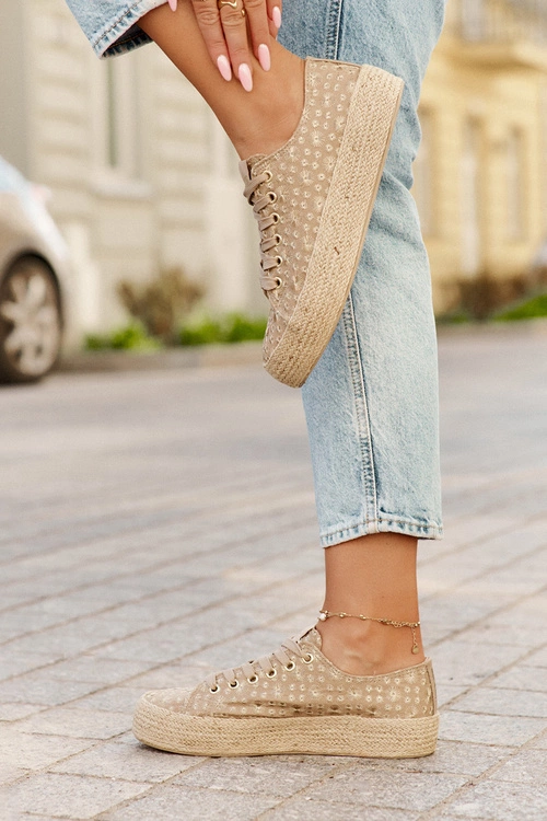 Wzorzyste Trampki Damskie Na Platformie Z Plecionką Lee Cooper LCW-25-08-3646L Khaki