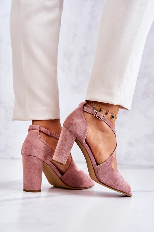 Zamszowe Sandały Na Słupku Różowe Lorita