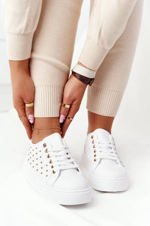 Damskie Tenisówki Z Pikowaniem Biało-Złote Fondness