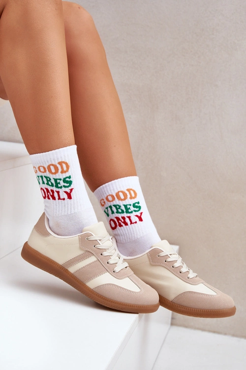 Niskie Sneakersy Damskie Z Eko Skóry Beżowe Nonalorin