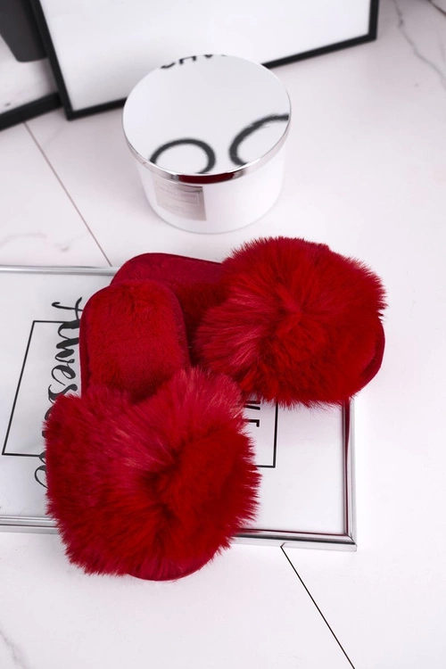 Dziecięce Papcie Klapki z Futerkiem Czerwone Snow Ball