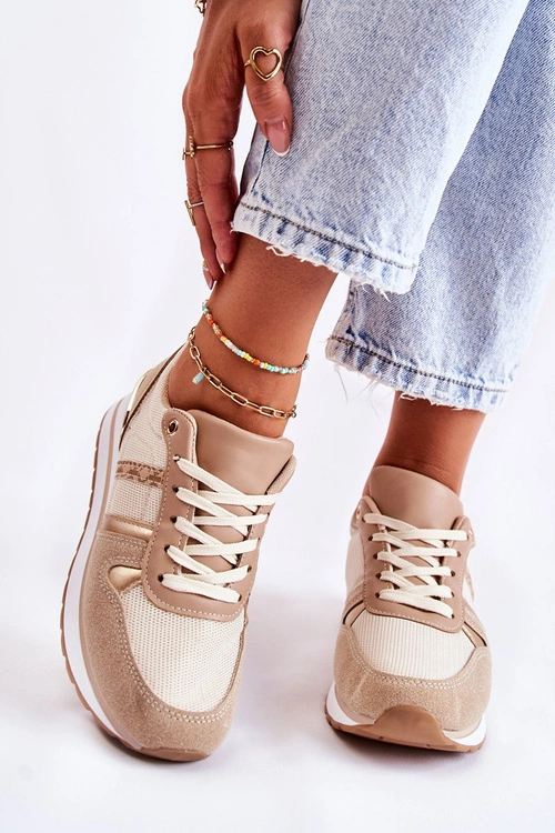 Klasyczne Damskie Wiązane Buty Sportowe Beżowe Elenes