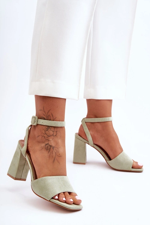 Zamszowe Sandały Na Obcasie Zielone Harriet