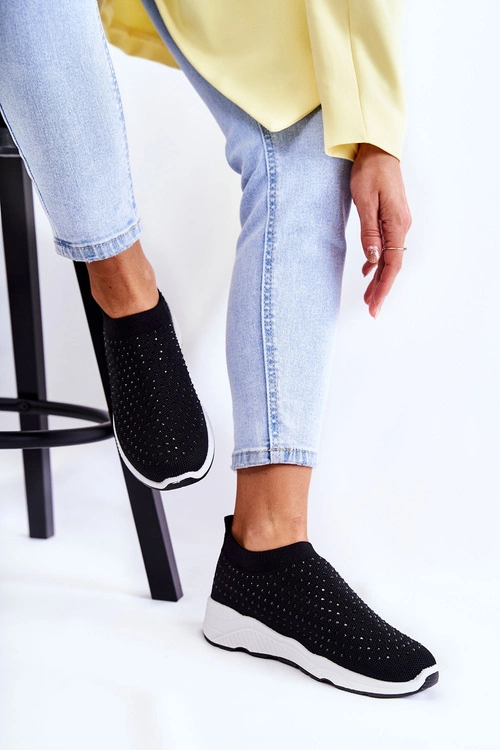 Damskie Wsuwane Buty Sportowe Z Cyrkoniami Czarne Calsey