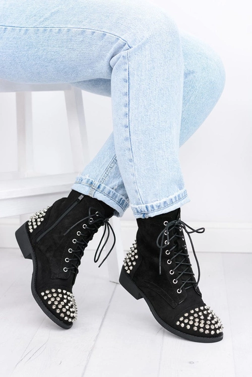 Botki Damskie Lu Boo Zamszowe Czarne Workery z Ćwiekami Tension