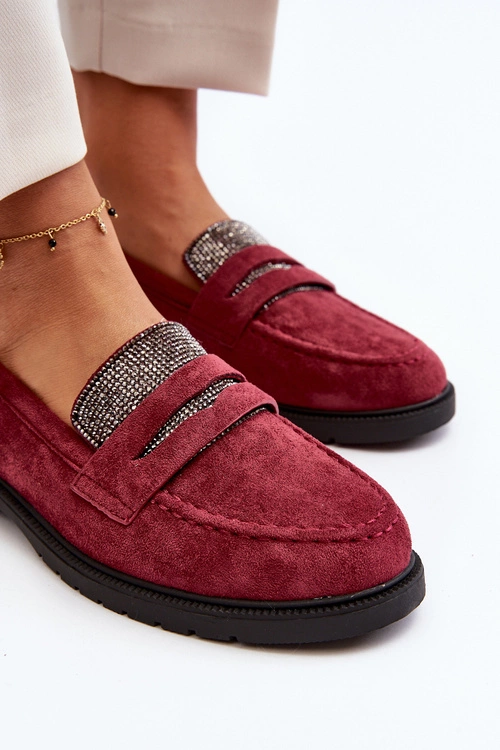 Damskie Zdobione Mokasyny Bordowe Dananei
